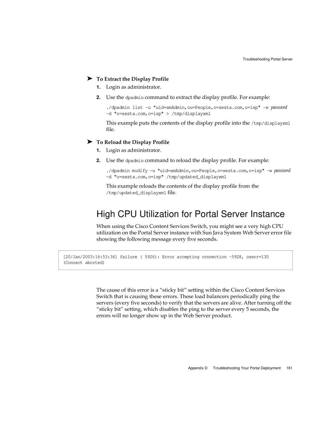 Sun Microsystems 2005Q1 manual High CPU Utilization for Portal Server Instance, To Extract the Display Profile 