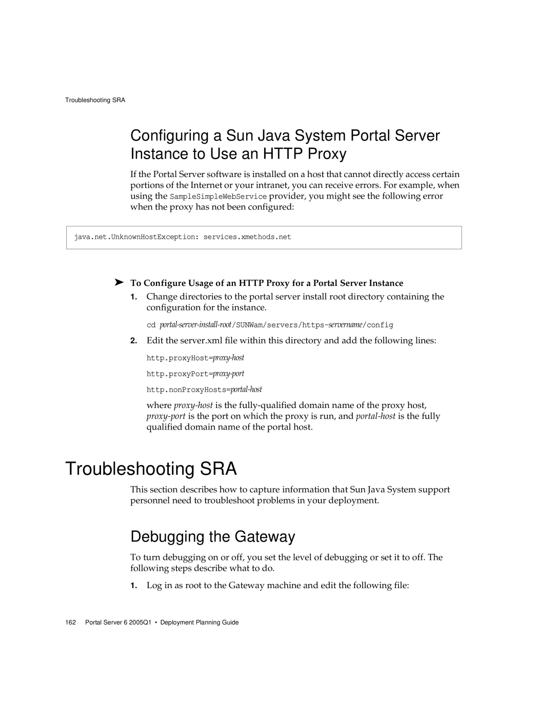 Sun Microsystems 2005Q1 manual Troubleshooting SRA, Debugging the Gateway 