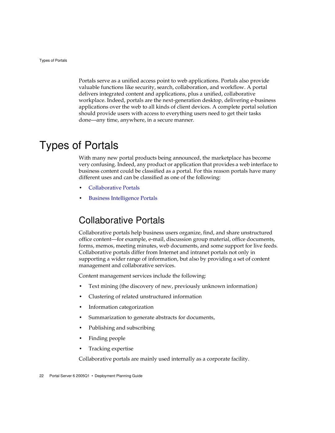 Sun Microsystems 2005Q1 manual Types of Portals, Collaborative Portals 