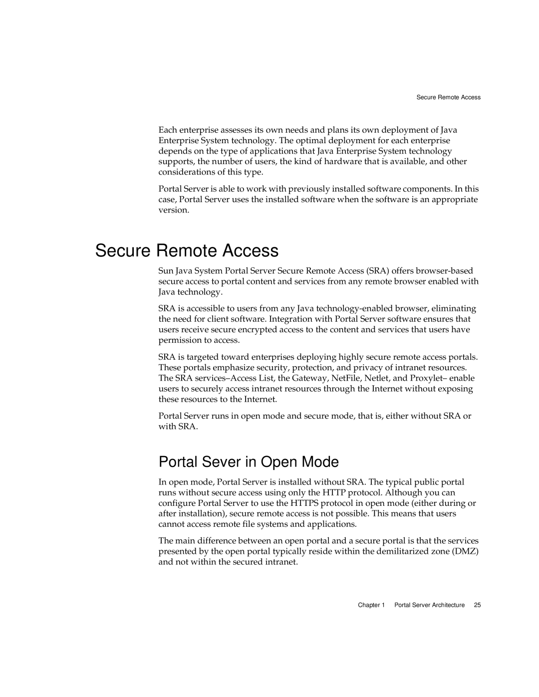 Sun Microsystems 2005Q1 manual Secure Remote Access, Portal Sever in Open Mode 