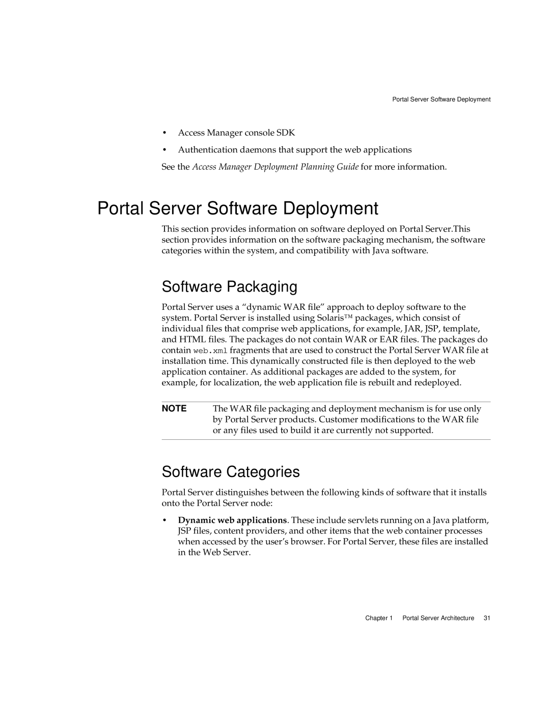 Sun Microsystems 2005Q1 manual Portal Server Software Deployment, Software Packaging, Software Categories 