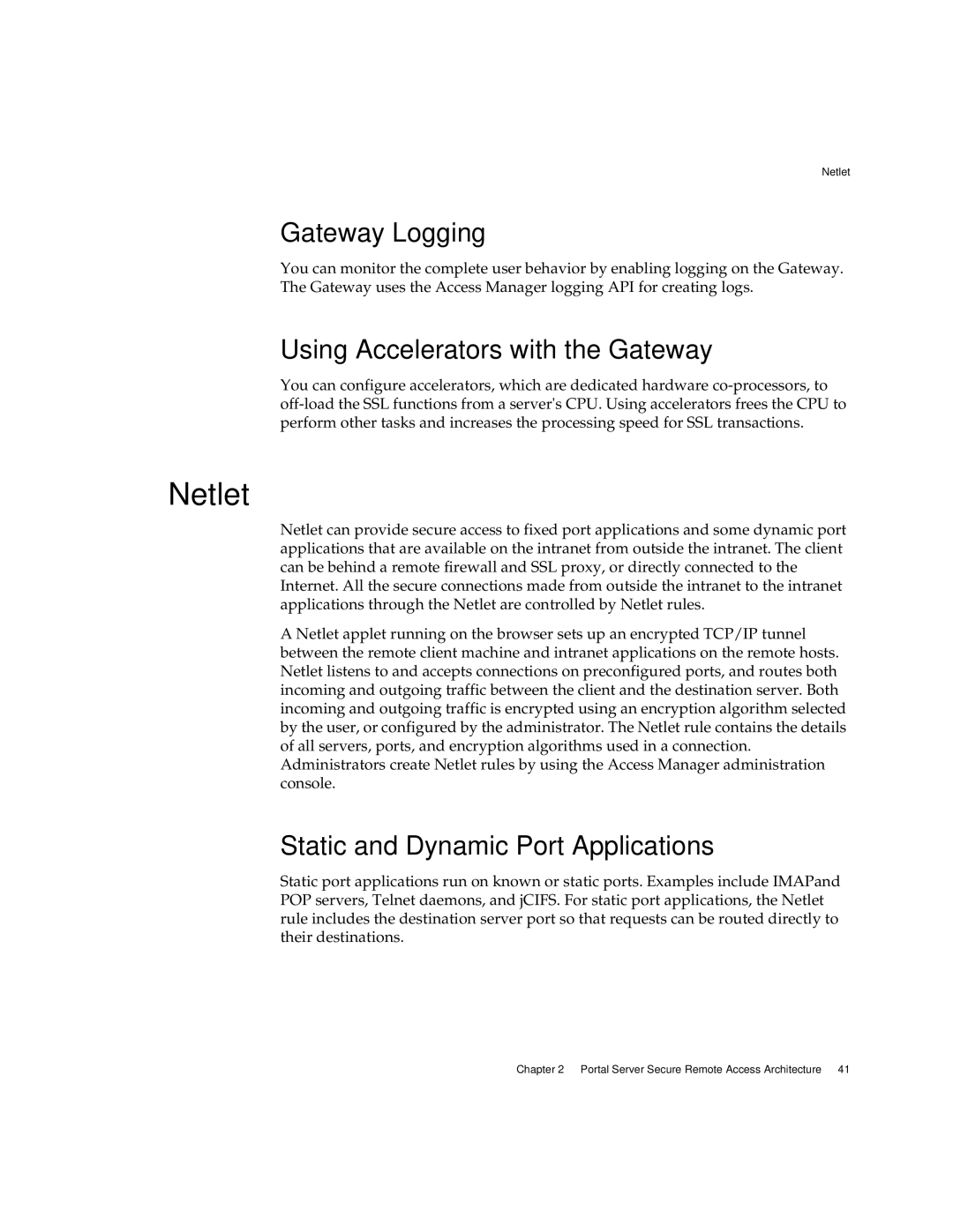 Sun Microsystems 2005Q1 Netlet, Gateway Logging, Using Accelerators with the Gateway, Static and Dynamic Port Applications 