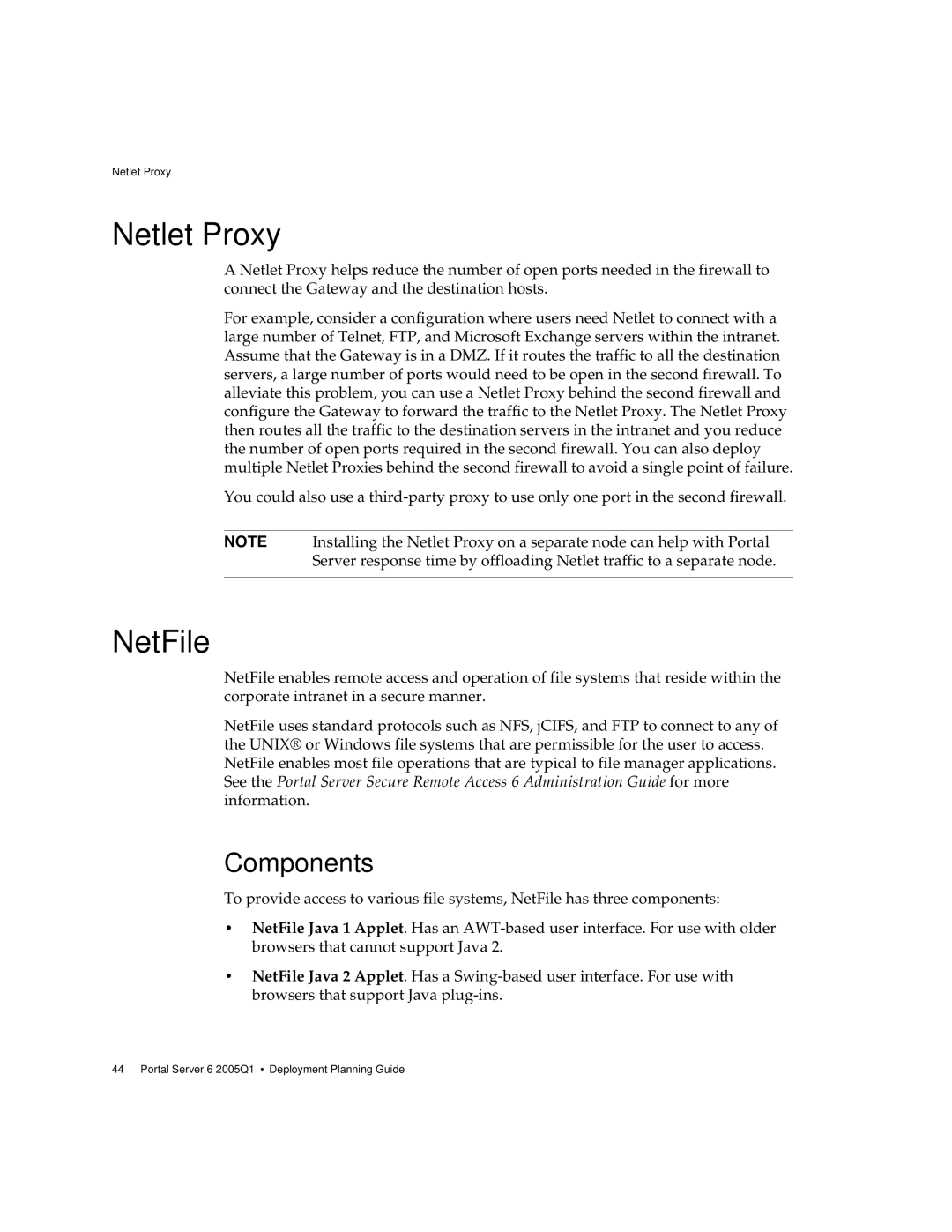 Sun Microsystems 2005Q1 manual Netlet Proxy, NetFile, Components 