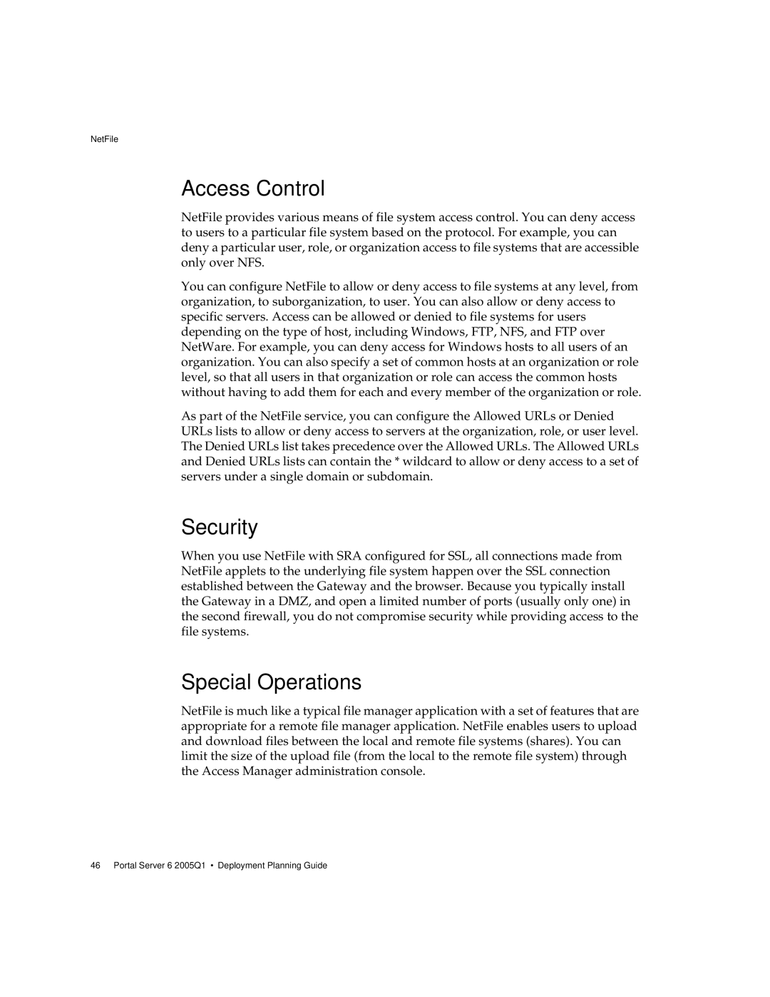 Sun Microsystems 2005Q1 manual Access Control, Security, Special Operations 