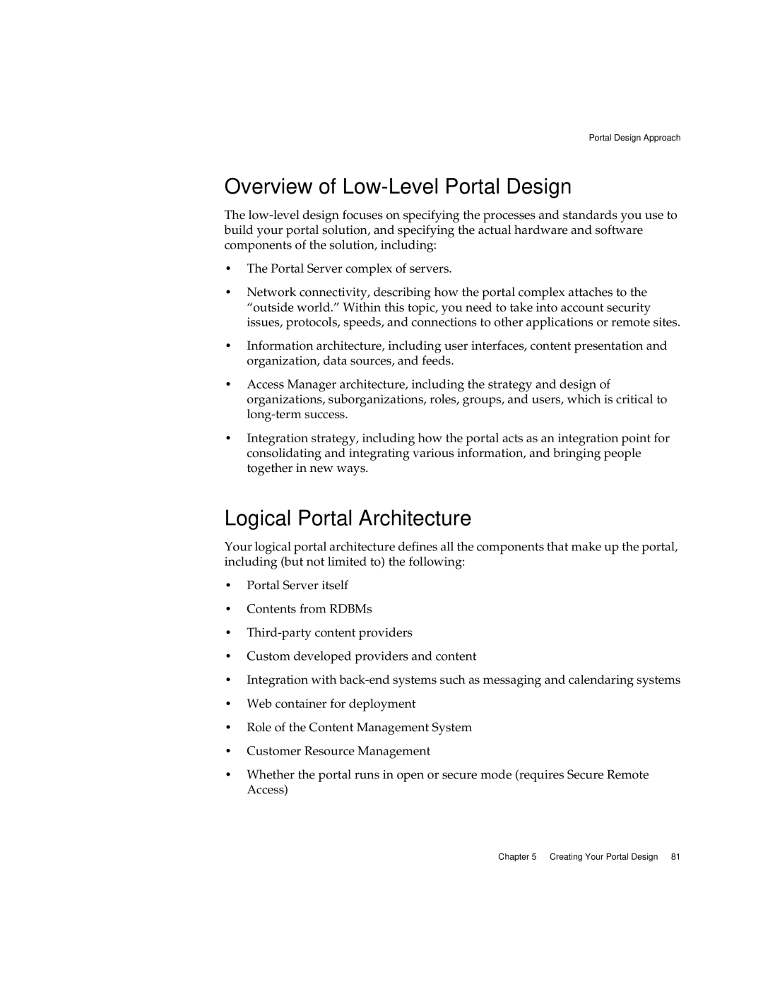 Sun Microsystems 2005Q1 manual Overview of Low-Level Portal Design, Logical Portal Architecture 