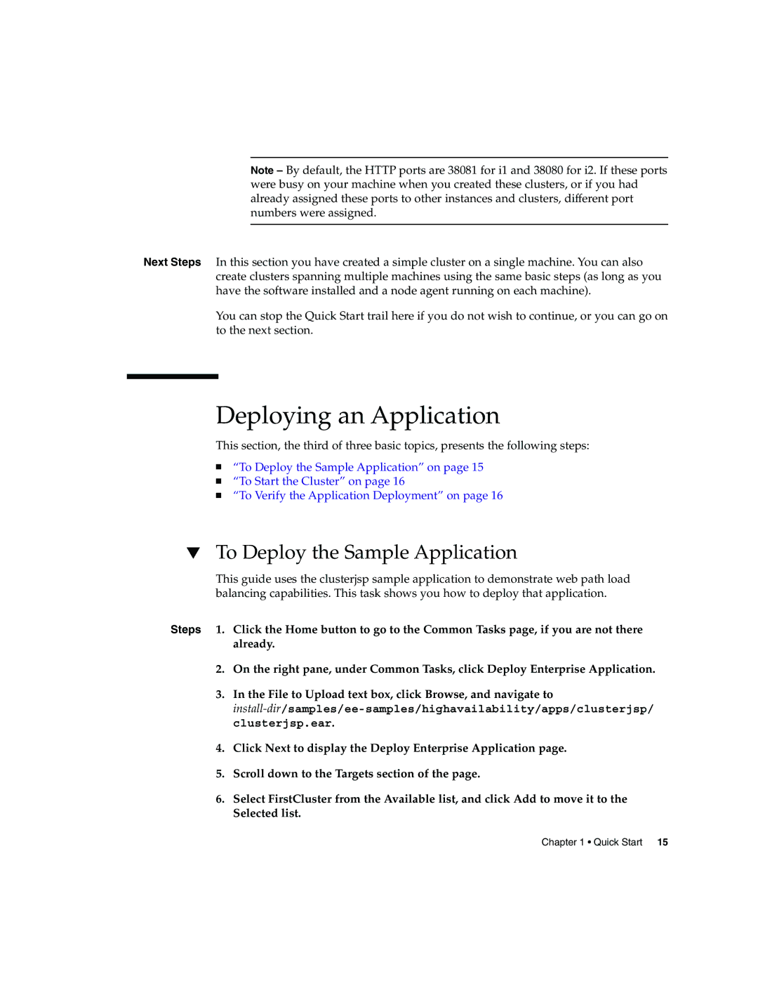 Sun Microsystems 2005Q2 quick start Deploying an Application, To Deploy the Sample Application 