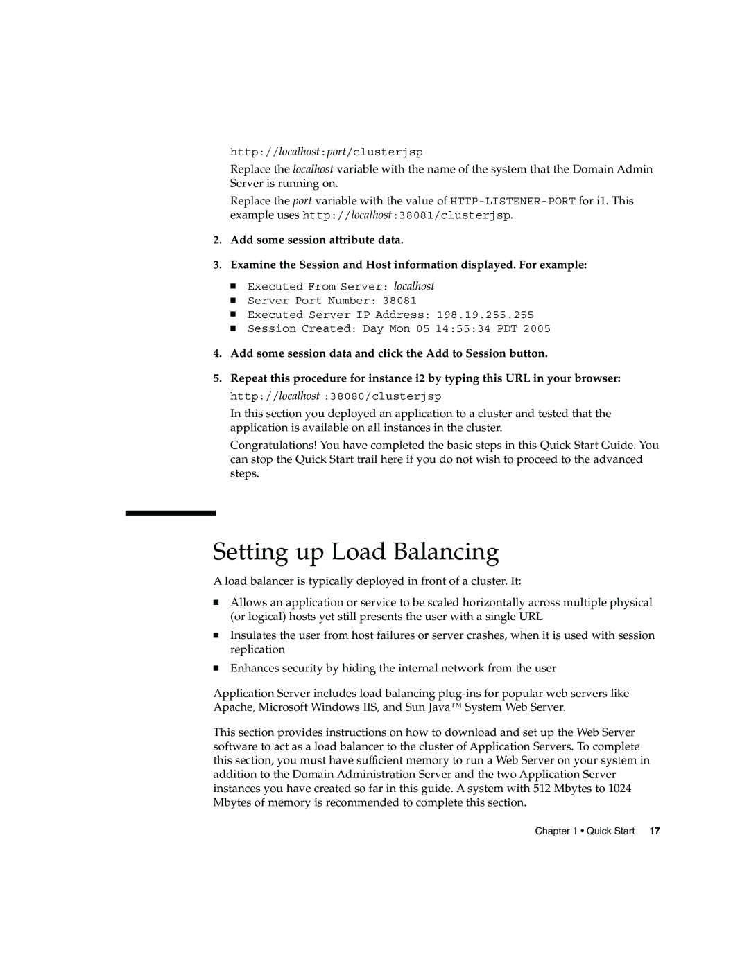 Sun Microsystems 2005Q2 quick start Setting up Load Balancing 