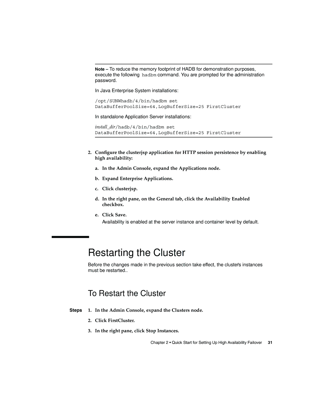 Sun Microsystems 2005Q2 quick start Restarting the Cluster, To Restart the Cluster 