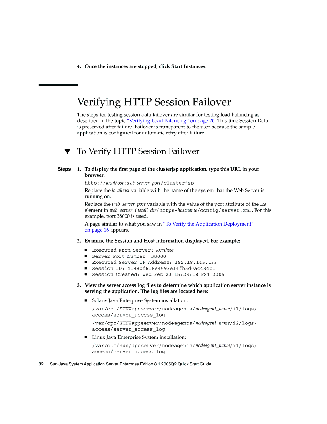 Sun Microsystems 2005Q2 quick start Verifying Http Session Failover, To Verify Http Session Failover 