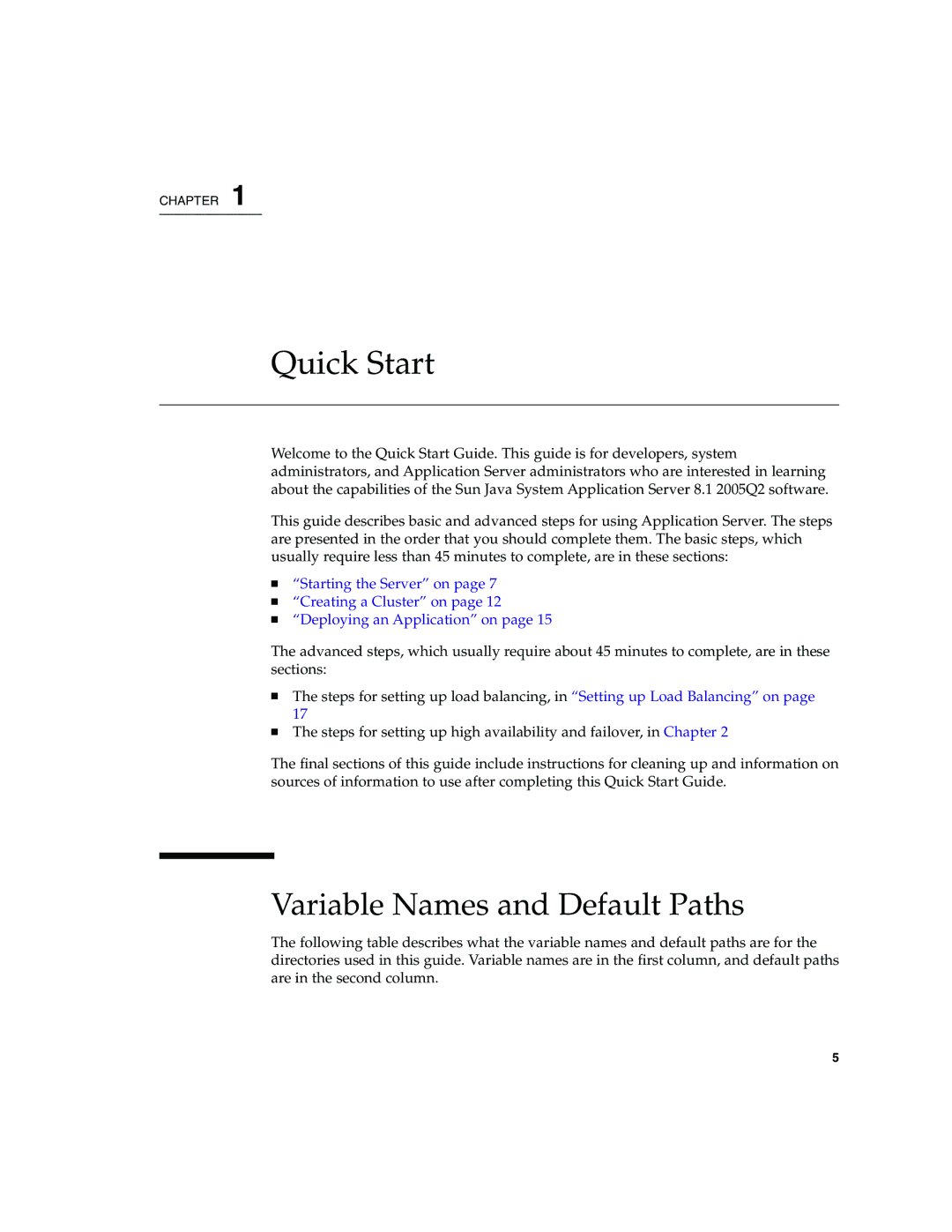 Sun Microsystems 2005Q2 quick start Quick Start, Variable Names and Default Paths 