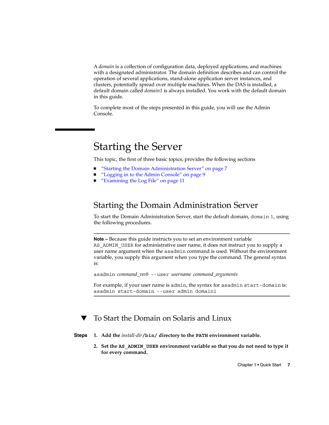 Sun Microsystems 2005Q2 quick start Starting the Server, Starting the Domain Administration Server 