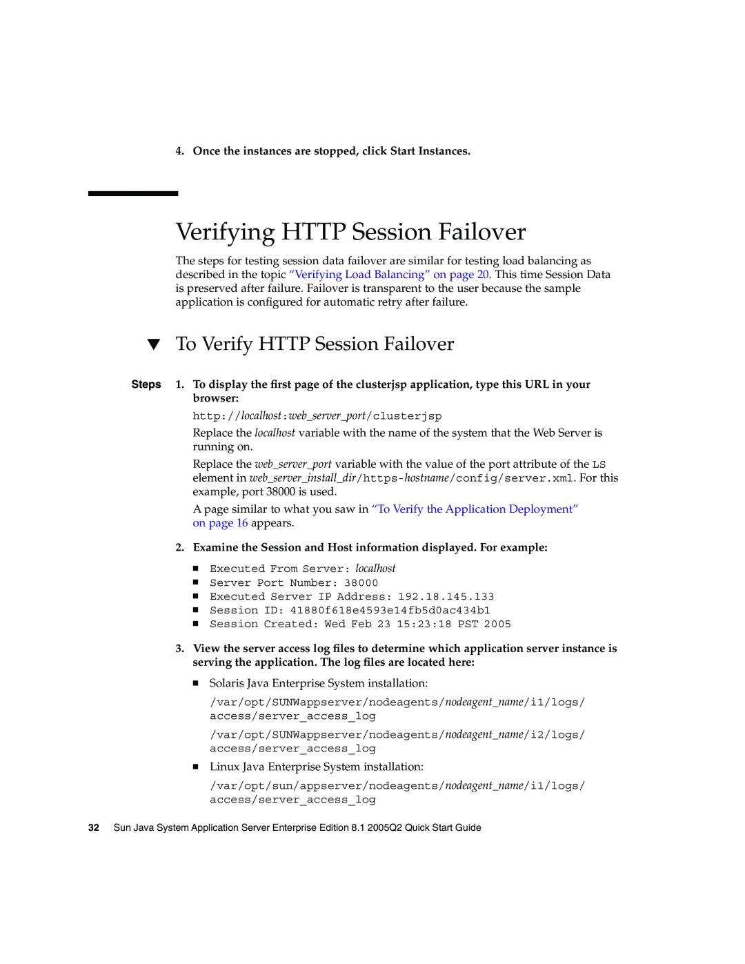 Sun Microsystems 2005Q2 quick start Verifying HTTP Session Failover, To Verify HTTP Session Failover 