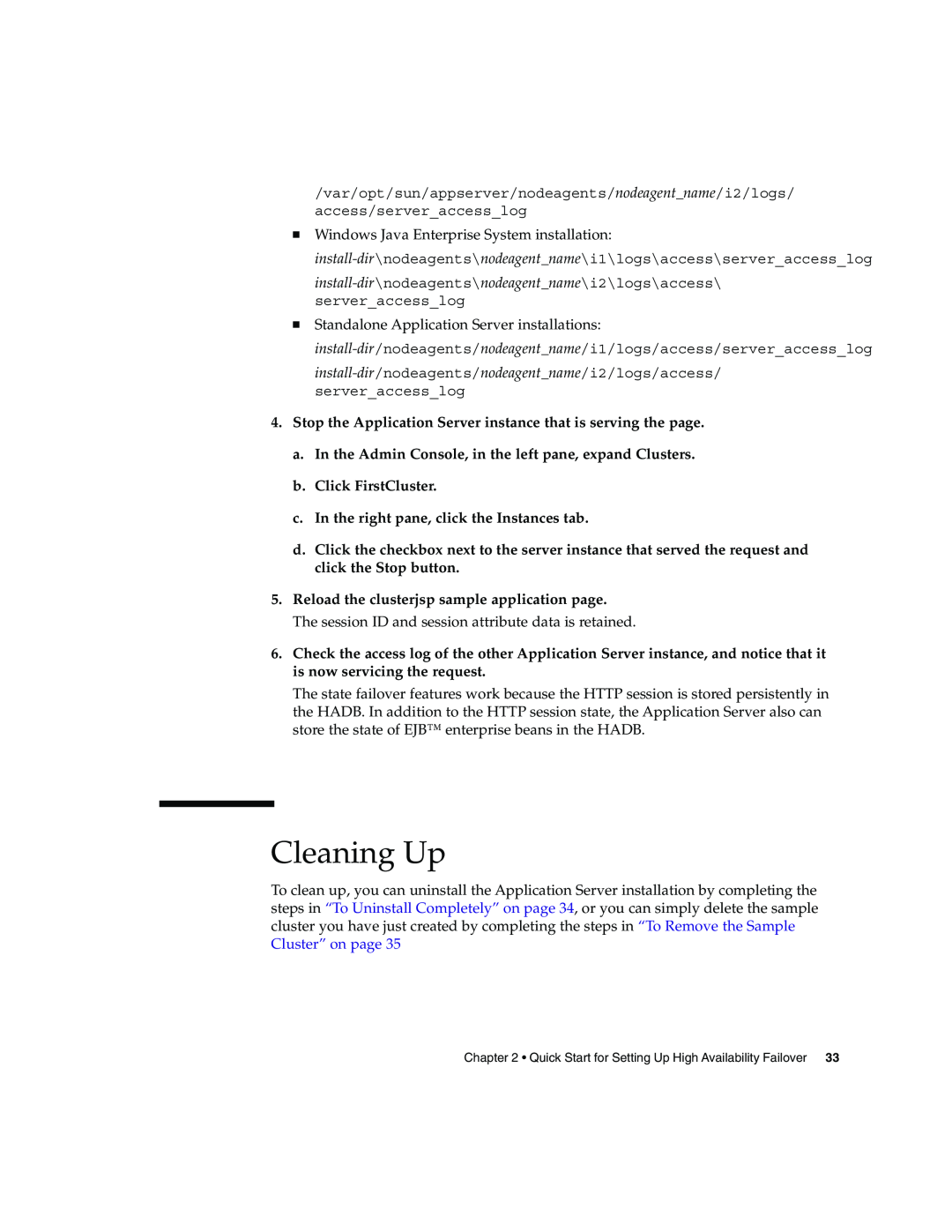 Sun Microsystems 2005Q2 quick start Cleaning Up, Stop the Application Server instance that is serving the page 