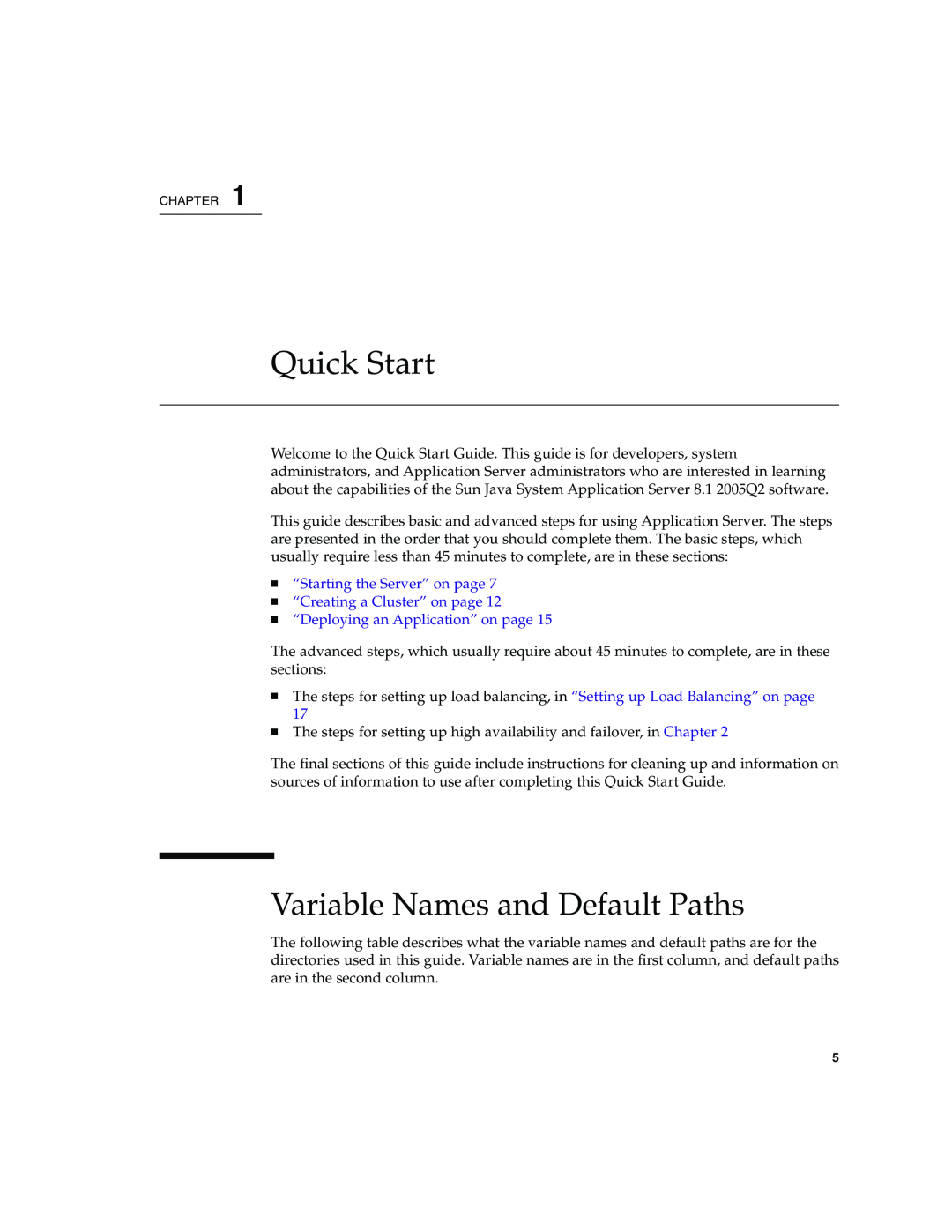 Sun Microsystems 2005Q2 quick start Quick Start, Variable Names and Default Paths, “Deploying an Application” on page 