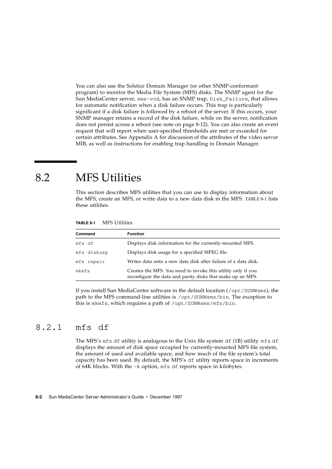 Sun Microsystems 2.1 manual MFS Utilities, mfs df 