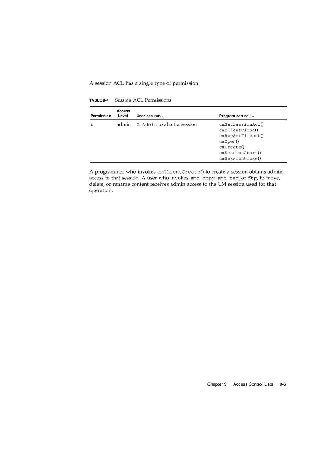 Sun Microsystems 2.1 manual A session ACL has a single type of permission 