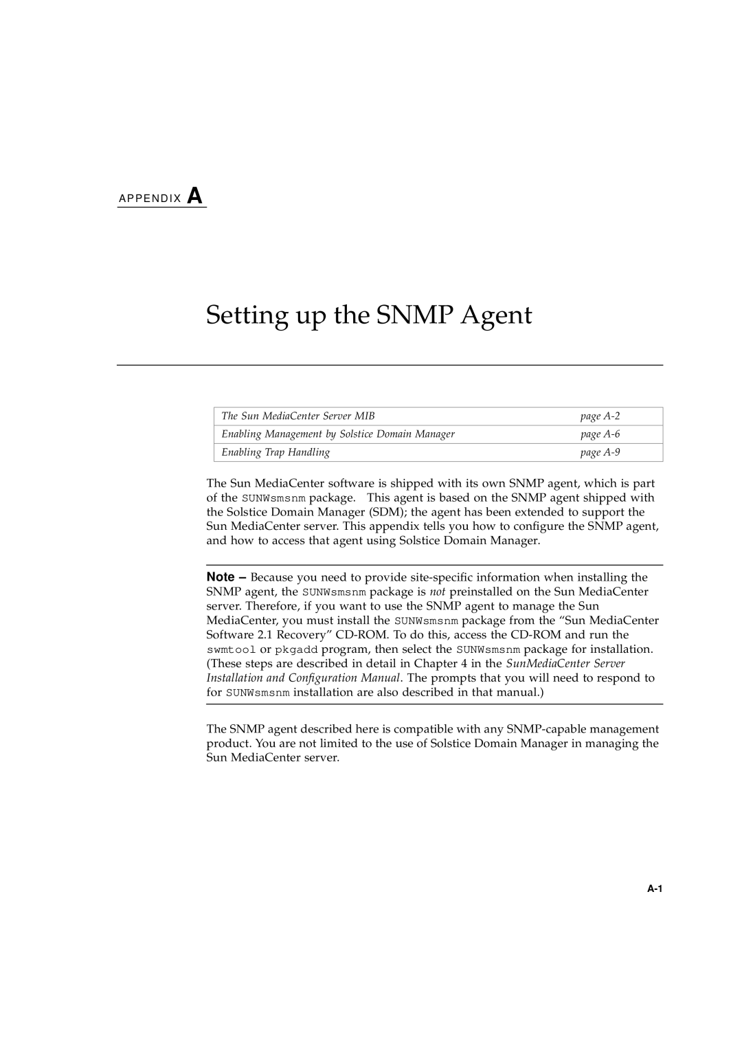 Sun Microsystems 2.1 manual Setting up the SNMP Agent 