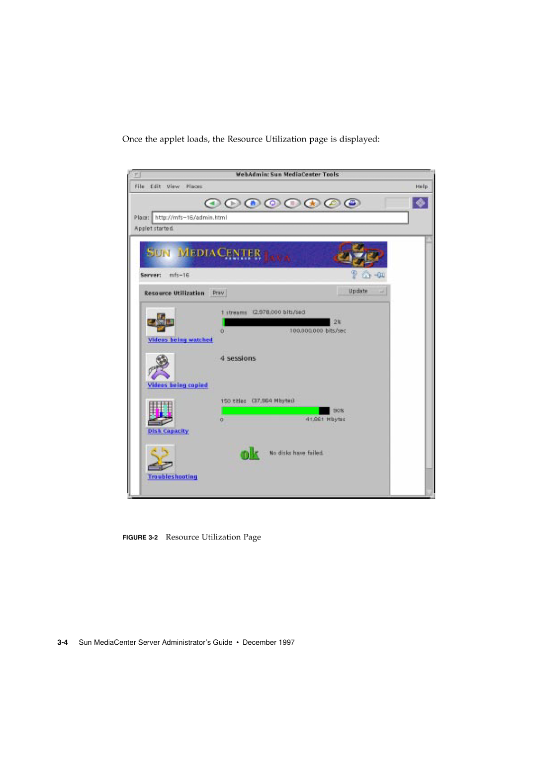 Sun Microsystems 2.1 manual Once the applet loads, the Resource Utilization page is displayed, 2 Resource Utilization Page 