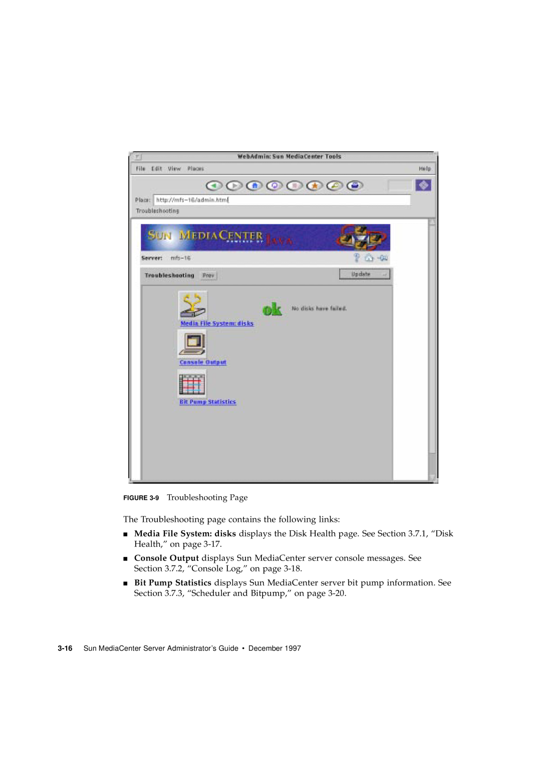 Sun Microsystems 2.1 manual The Troubleshooting page contains the following links 
