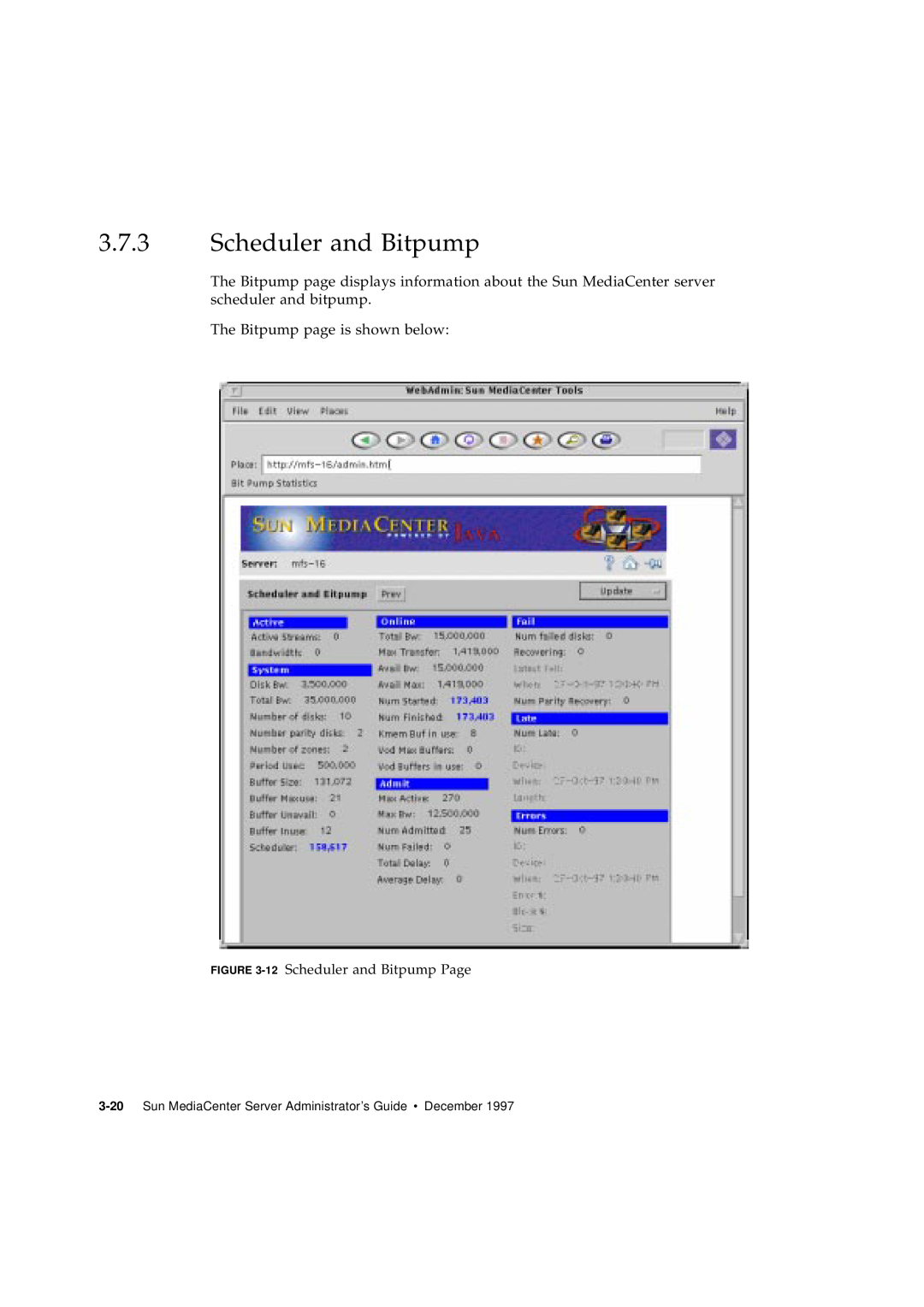 Sun Microsystems 2.1 manual Scheduler and Bitpump, The Bitpump page is shown below 