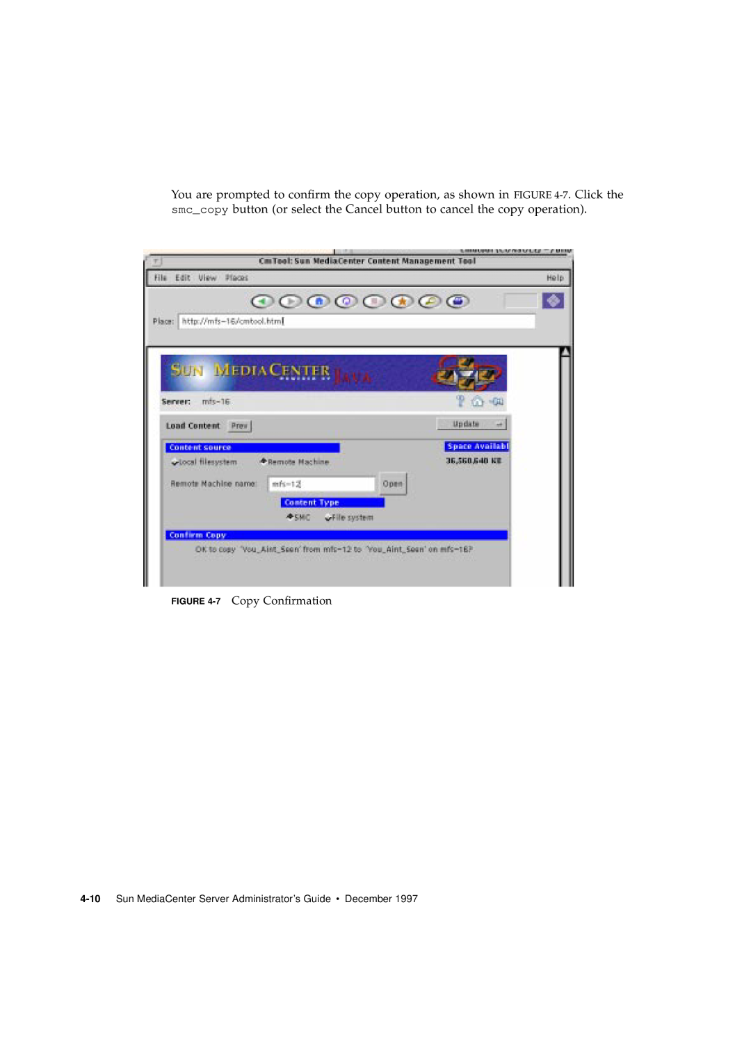 Sun Microsystems 2.1 manual 7 Copy Conﬁrmation, Sun MediaCenter Server Administrator’s Guide December 
