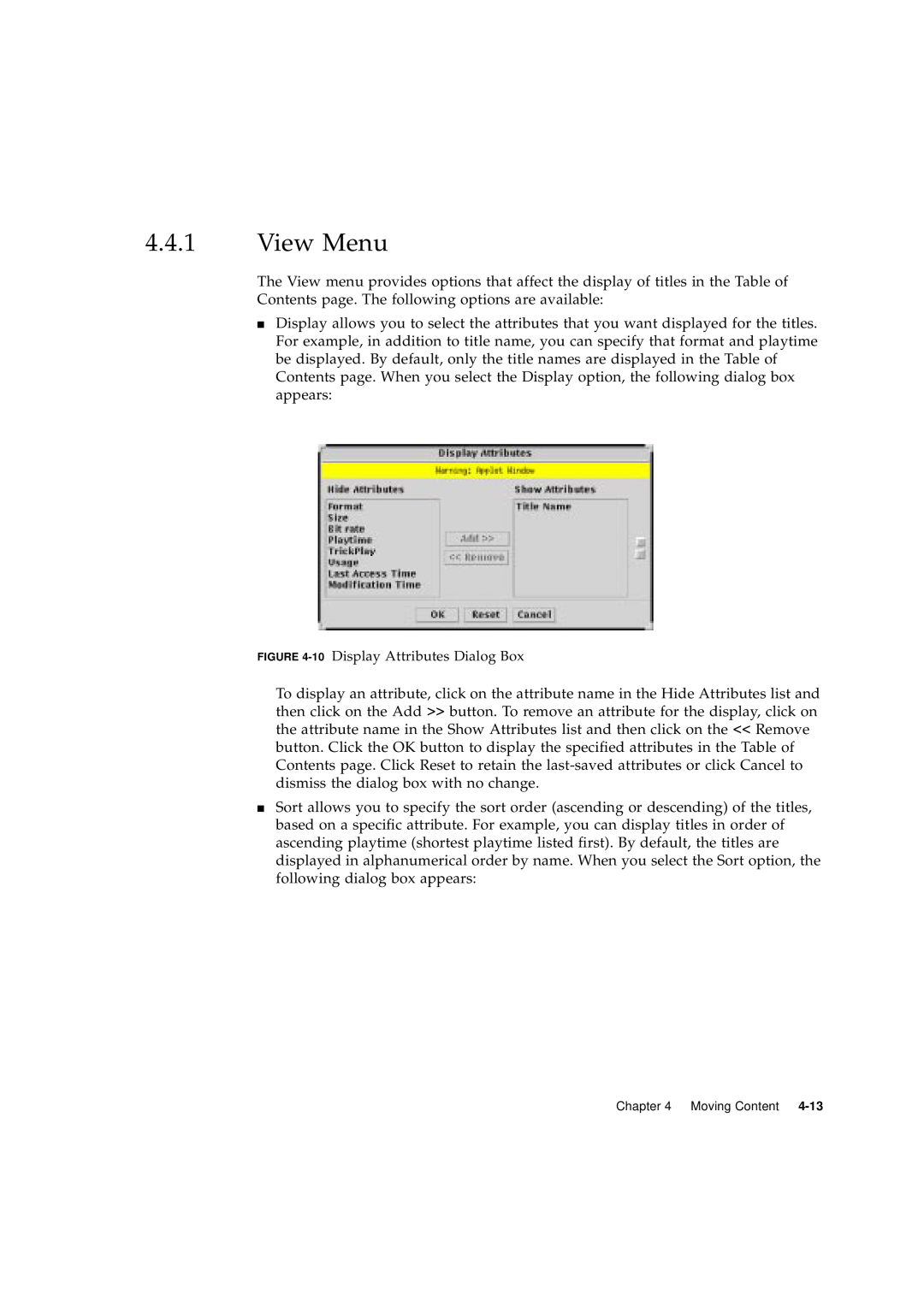 Sun Microsystems 2.1 manual View Menu, 10 Display Attributes Dialog Box 