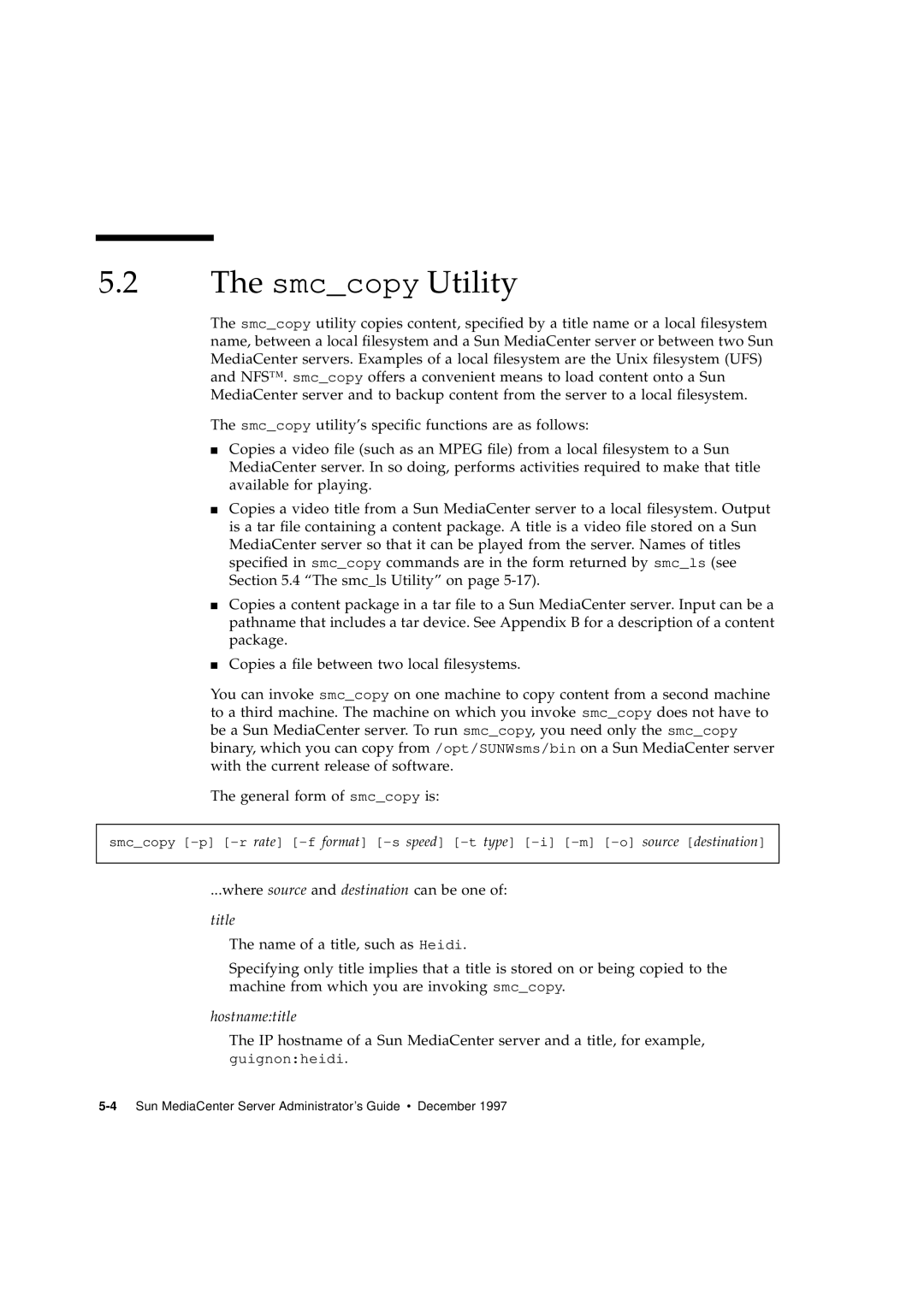Sun Microsystems 2.1 manual The smccopy Utility, hostnametitle 