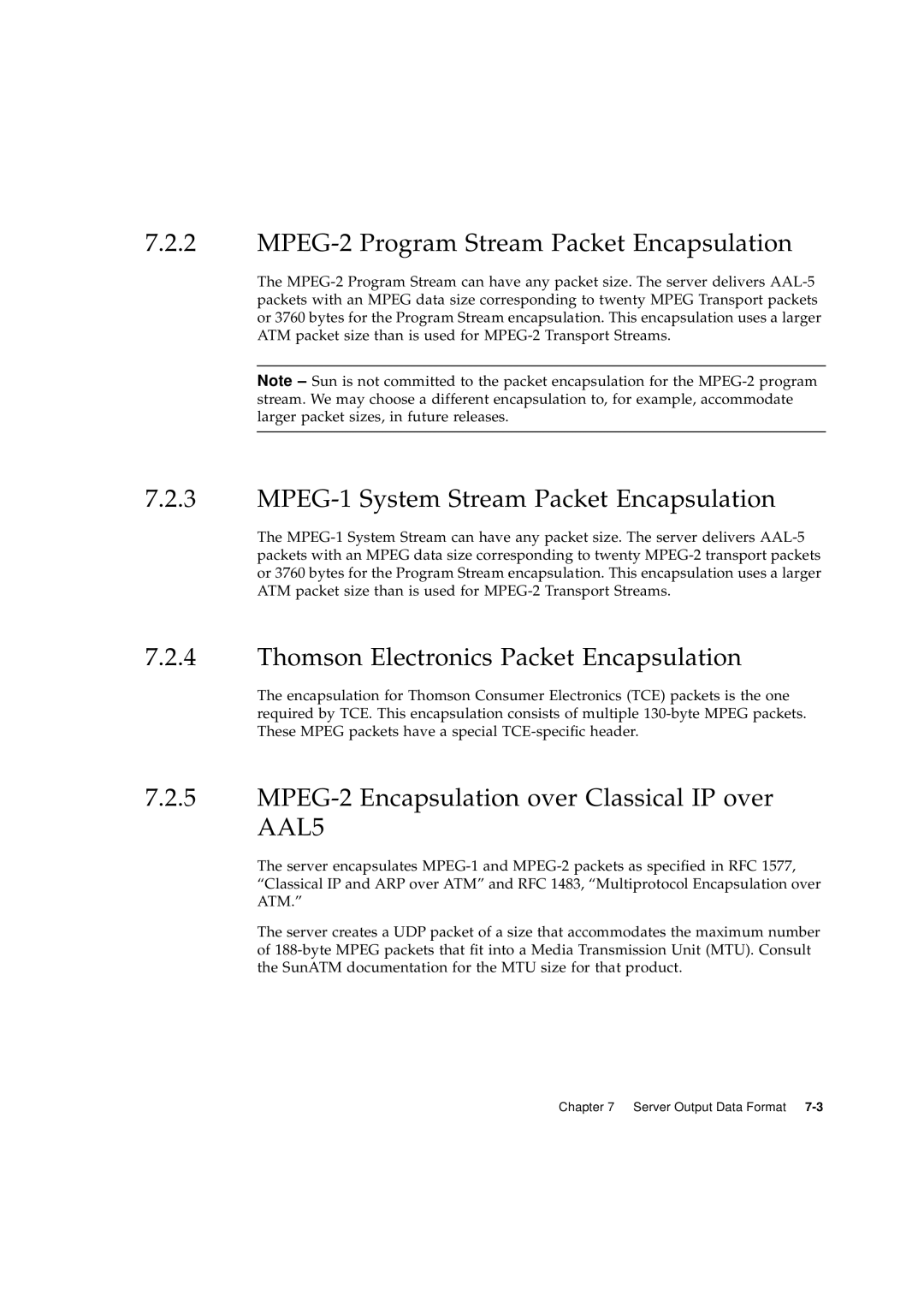 Sun Microsystems 2.1 manual MPEG-2 Program Stream Packet Encapsulation, MPEG-1 System Stream Packet Encapsulation 