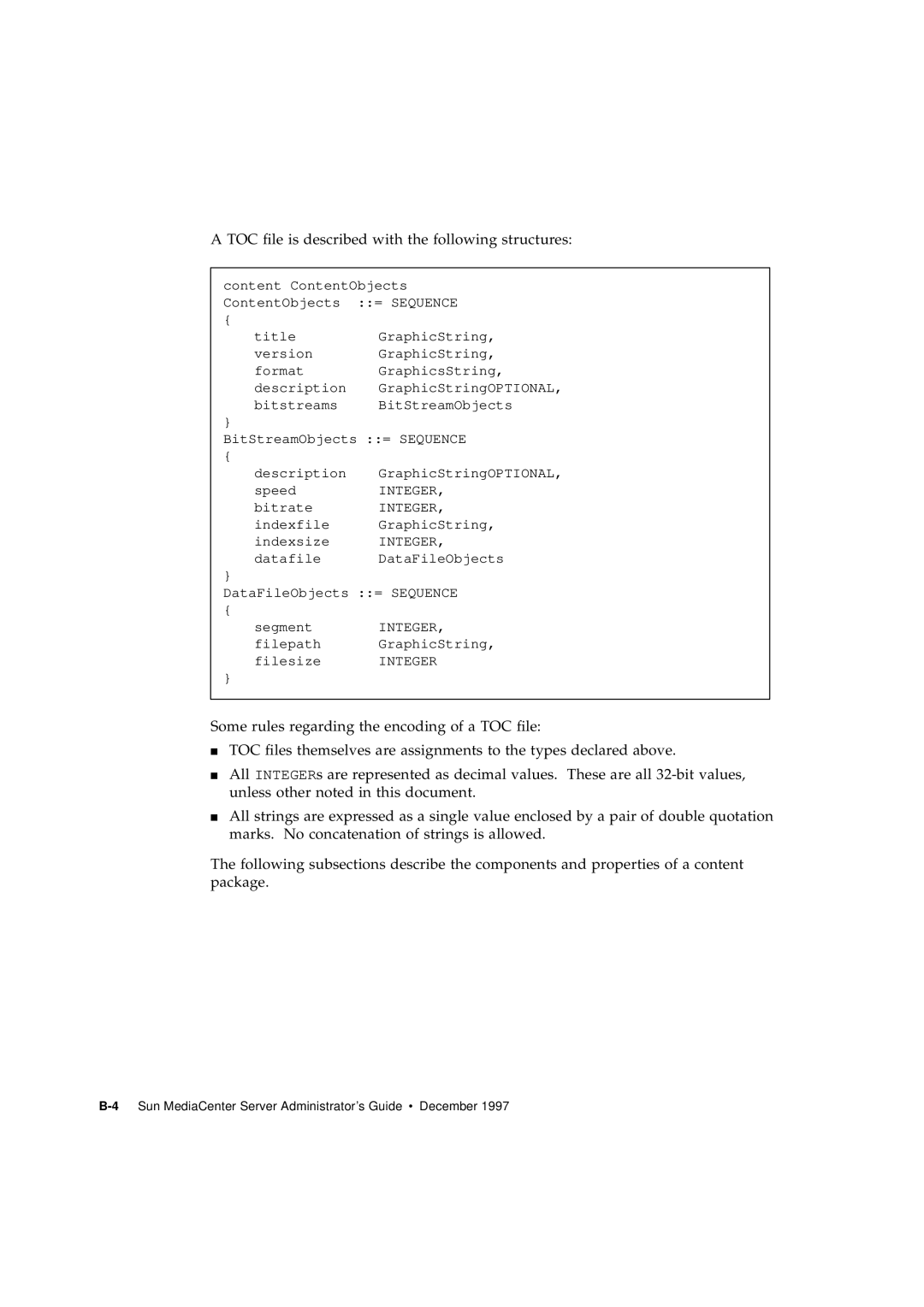 Sun Microsystems 2.1 manual TOC ﬁle is described with the following structures 