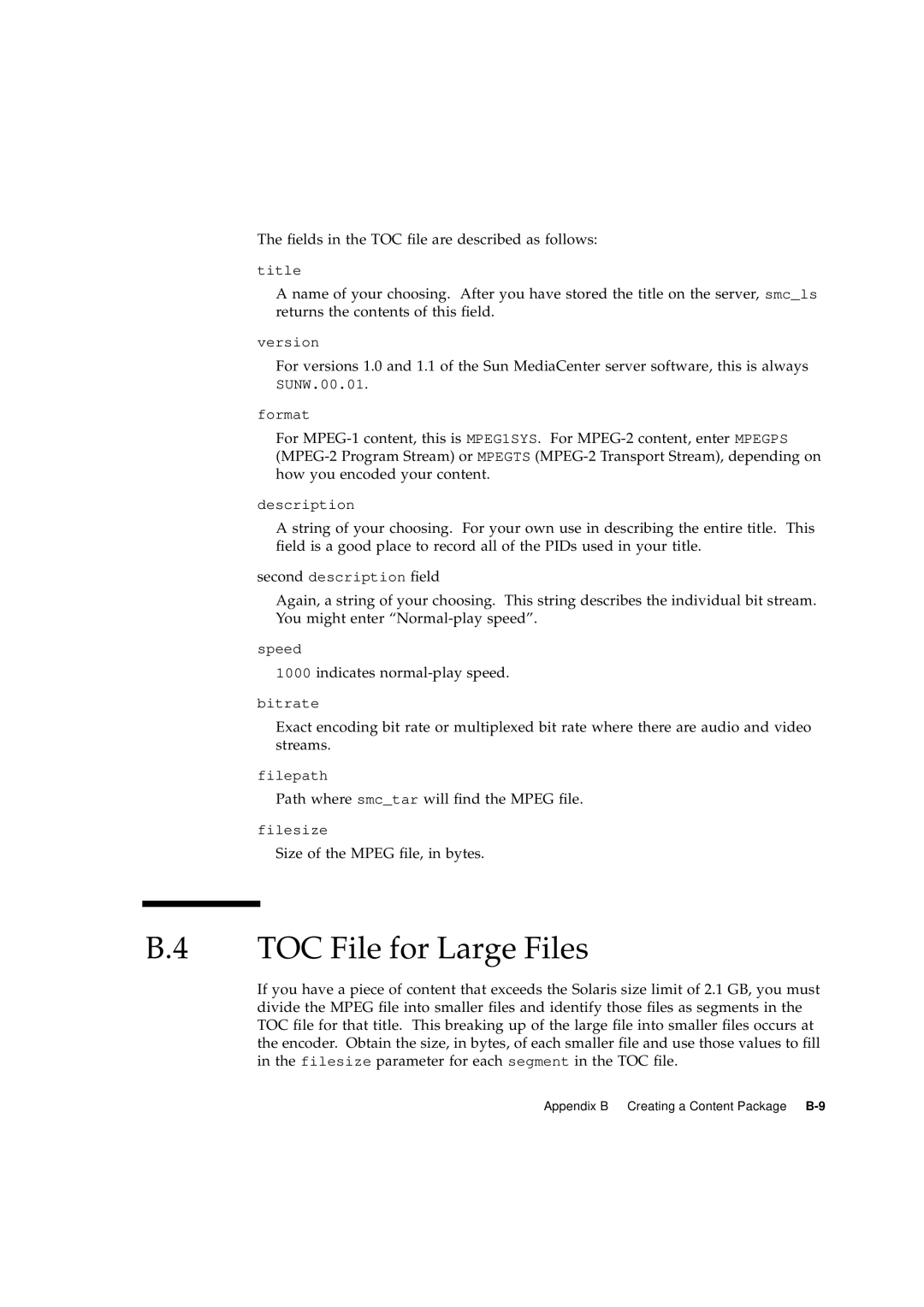 Sun Microsystems 2.1 manual TOC File for Large Files 