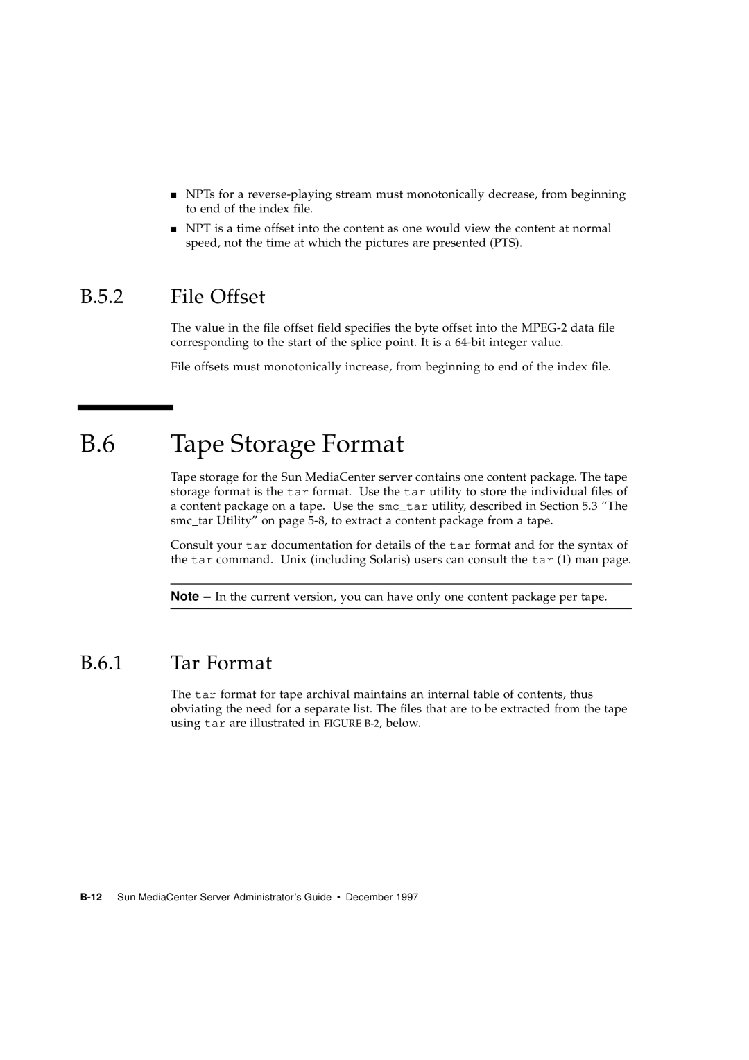 Sun Microsystems 2.1 manual Tape Storage Format, File Offset, Tar Format 