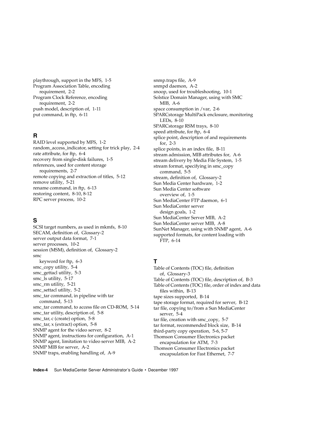 Sun Microsystems 2.1 manual Index-4Sun MediaCenter Server Administrator’s Guide December 