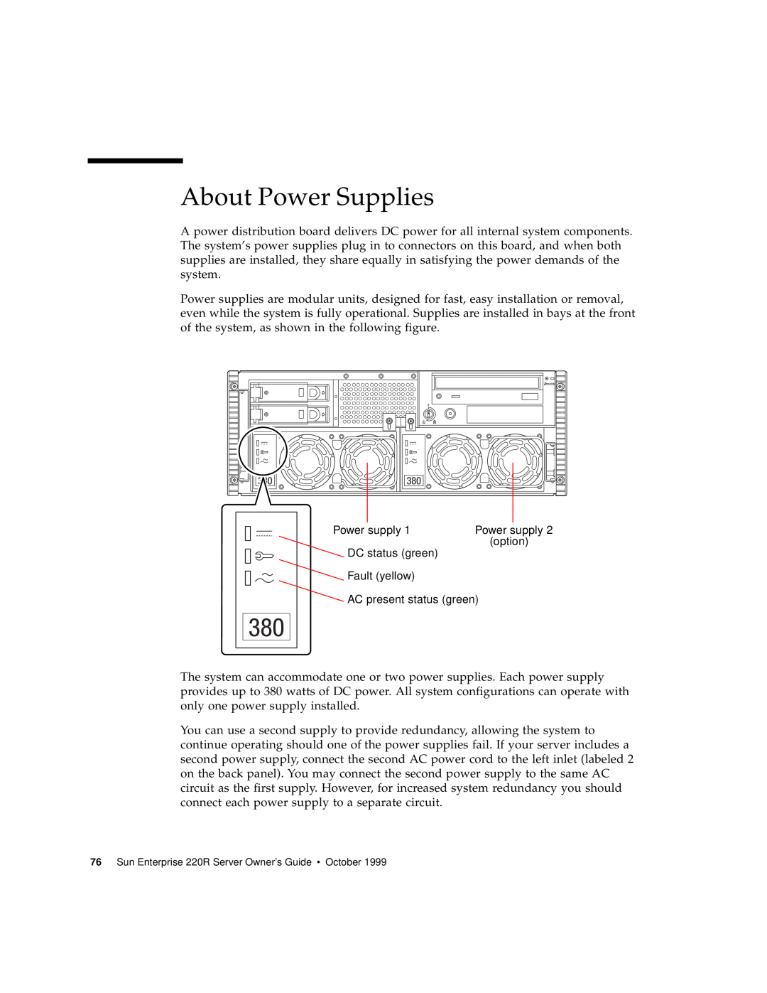 Sun Microsystems 220R manual About Power Supplies 