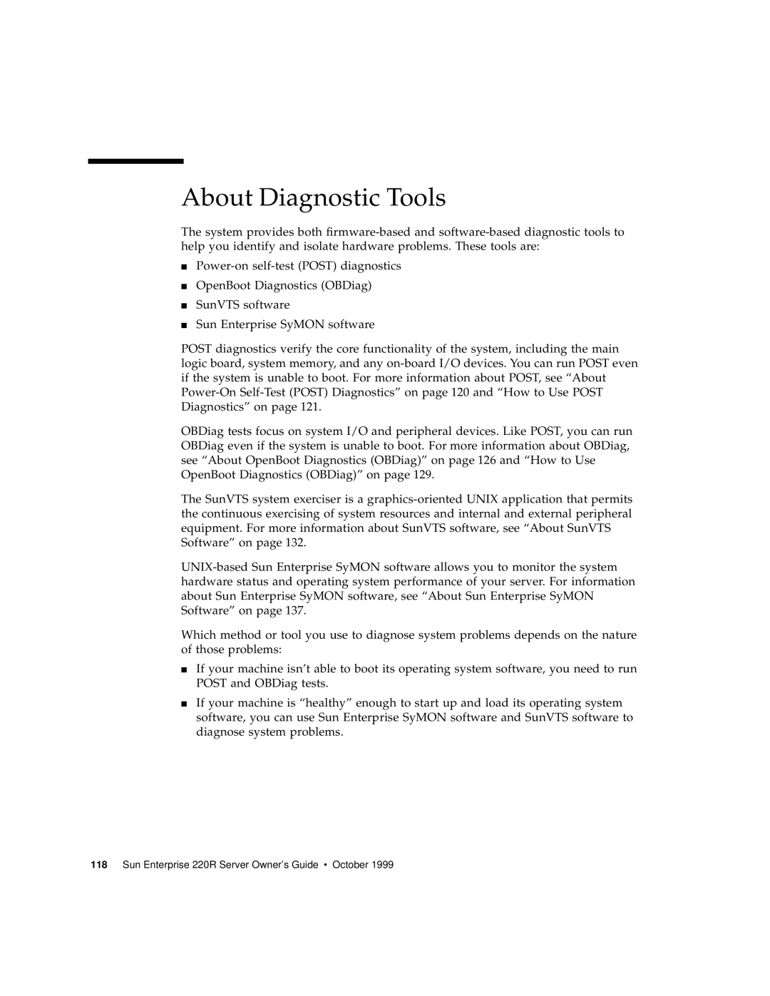 Sun Microsystems 220R manual About Diagnostic Tools 