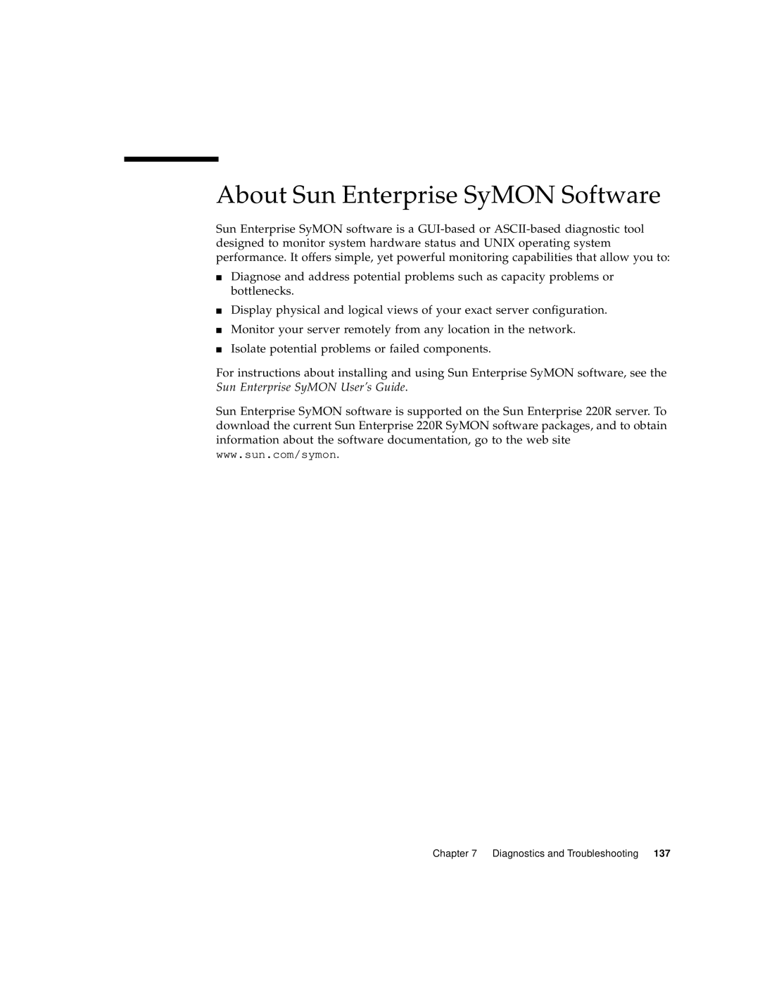 Sun Microsystems 220R manual About Sun Enterprise SyMON Software 