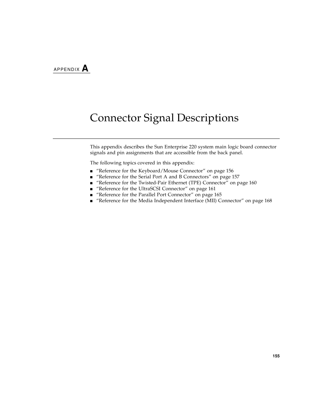 Sun Microsystems 220R manual Connector Signal Descriptions 