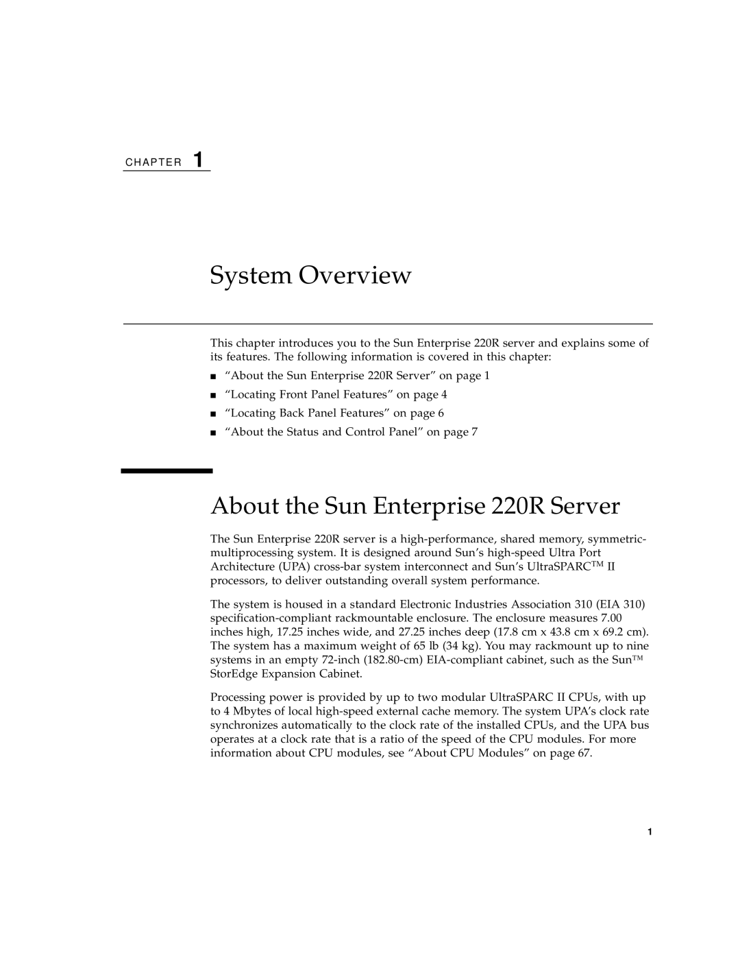 Sun Microsystems manual System Overview, About the Sun Enterprise 220R Server 