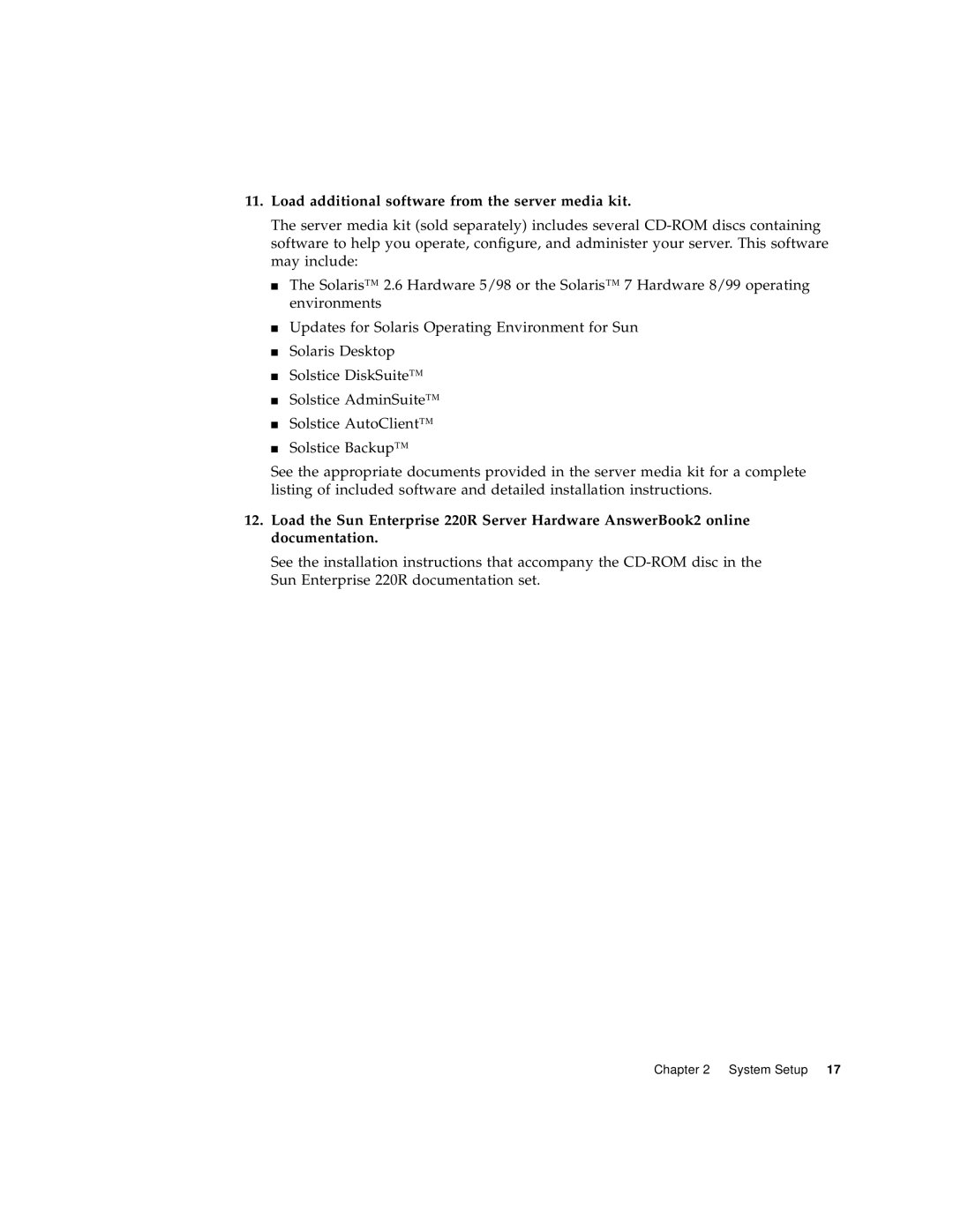 Sun Microsystems 220R manual Load additional software from the server media kit 