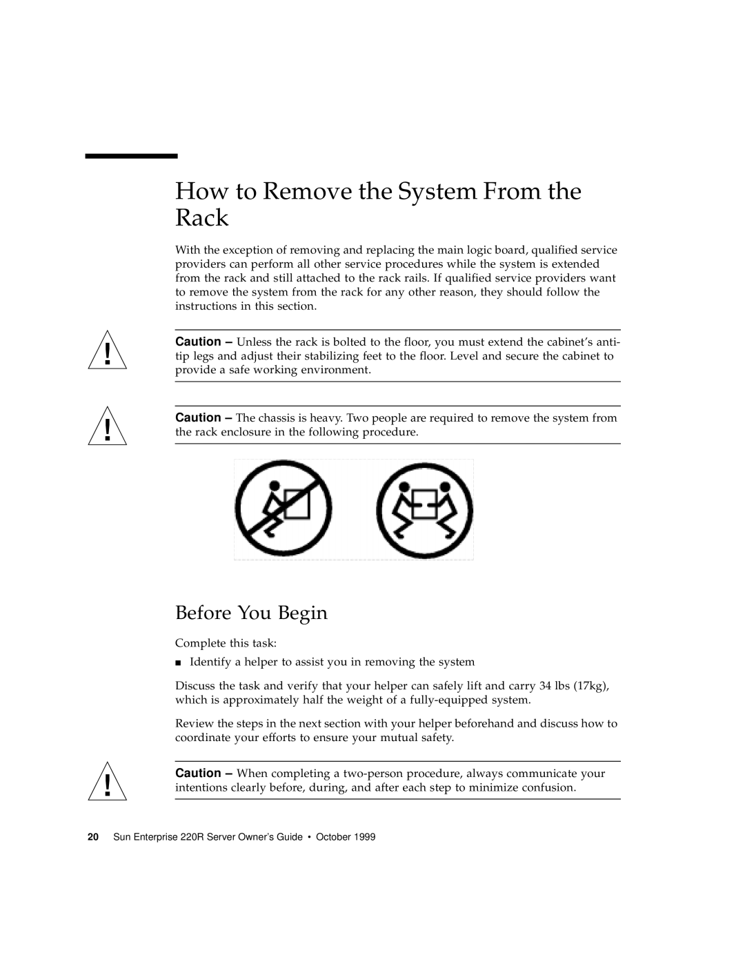 Sun Microsystems 220R manual How to Remove the System From the Rack, Before You Begin 