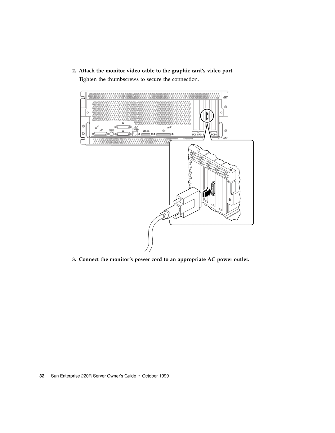 Sun Microsystems 220R manual Connect the monitor’s power cord to an appropriate AC power outlet 