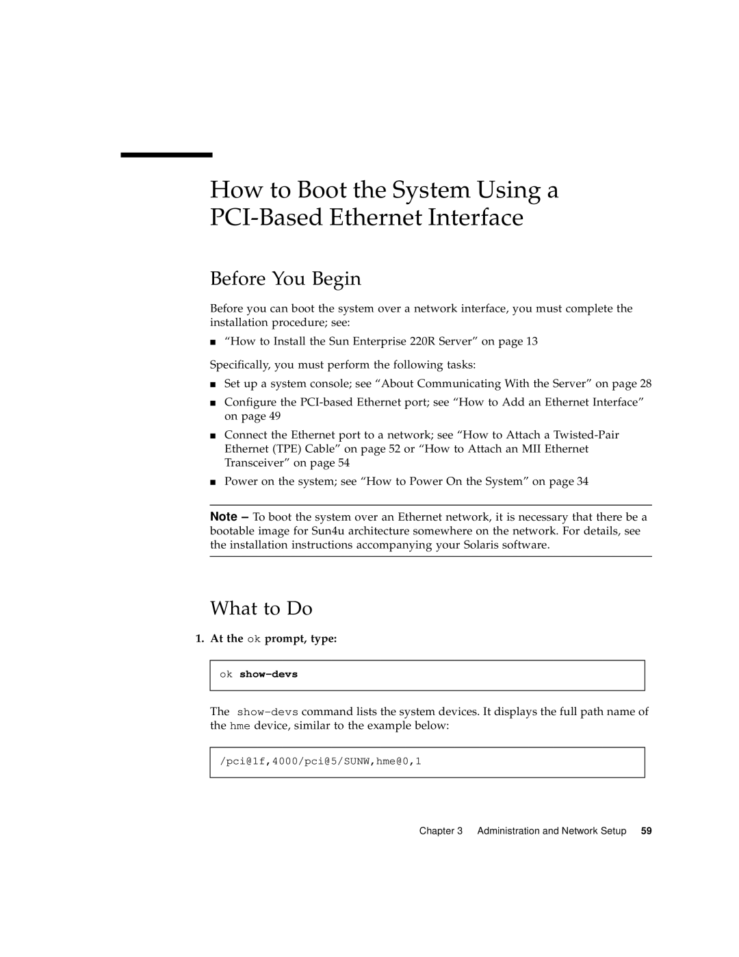Sun Microsystems 220R manual How to Boot the System Using a PCI-Based Ethernet Interface, Before You Begin, What to Do 