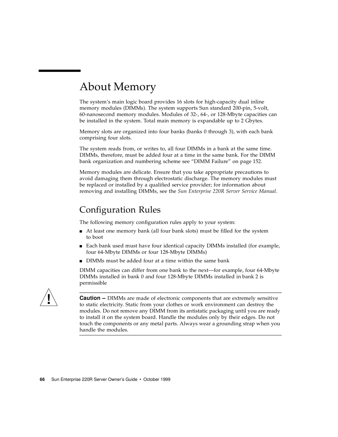 Sun Microsystems 220R manual About Memory, Configuration Rules 