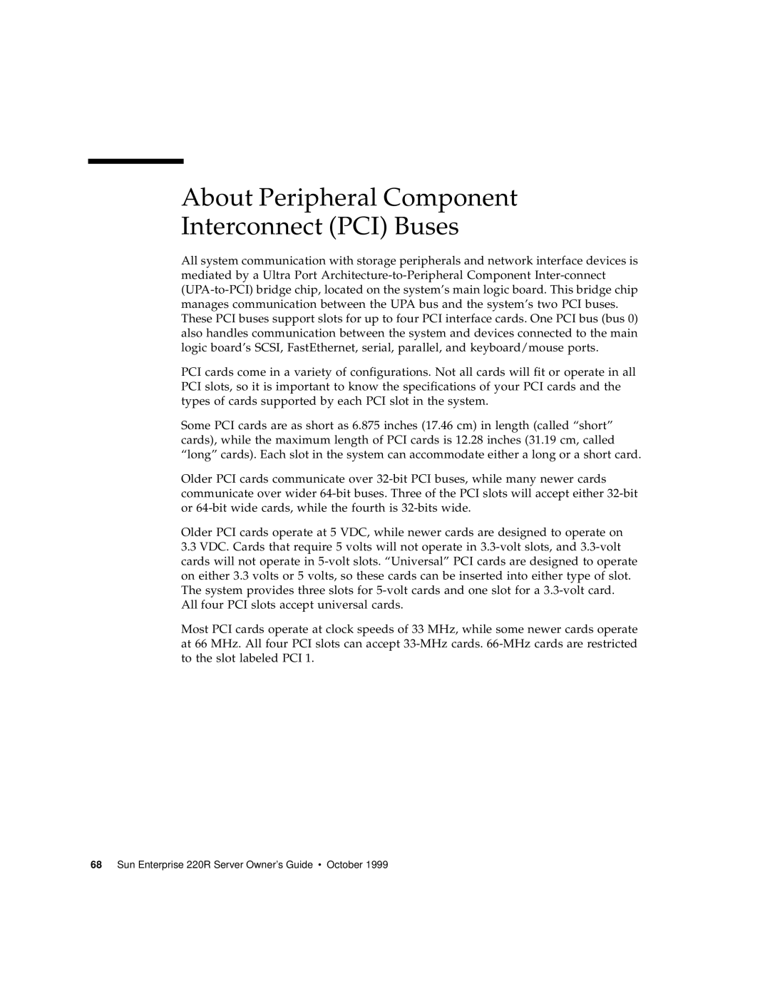 Sun Microsystems 220R manual About Peripheral Component Interconnect PCI Buses 