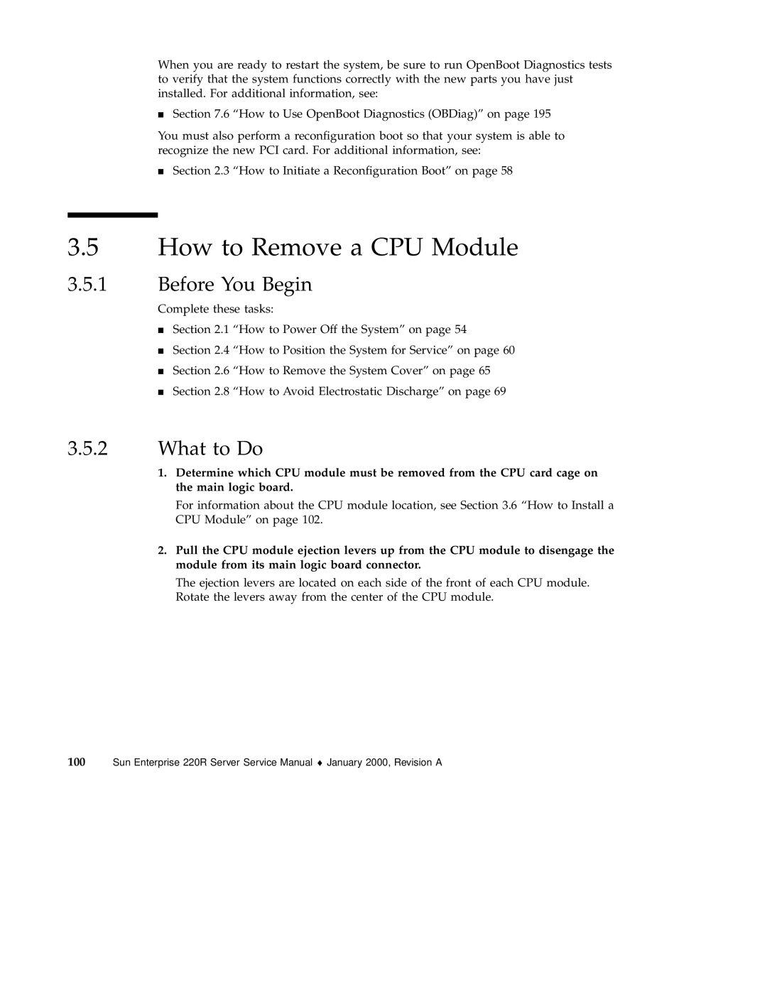 Sun Microsystems 220R service manual How to Remove a CPU Module, Before You Begin 