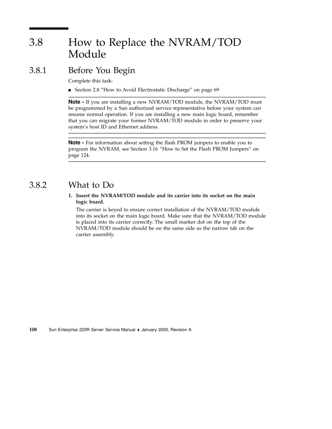 Sun Microsystems 220R service manual How to Replace the NVRAM/TOD Module 