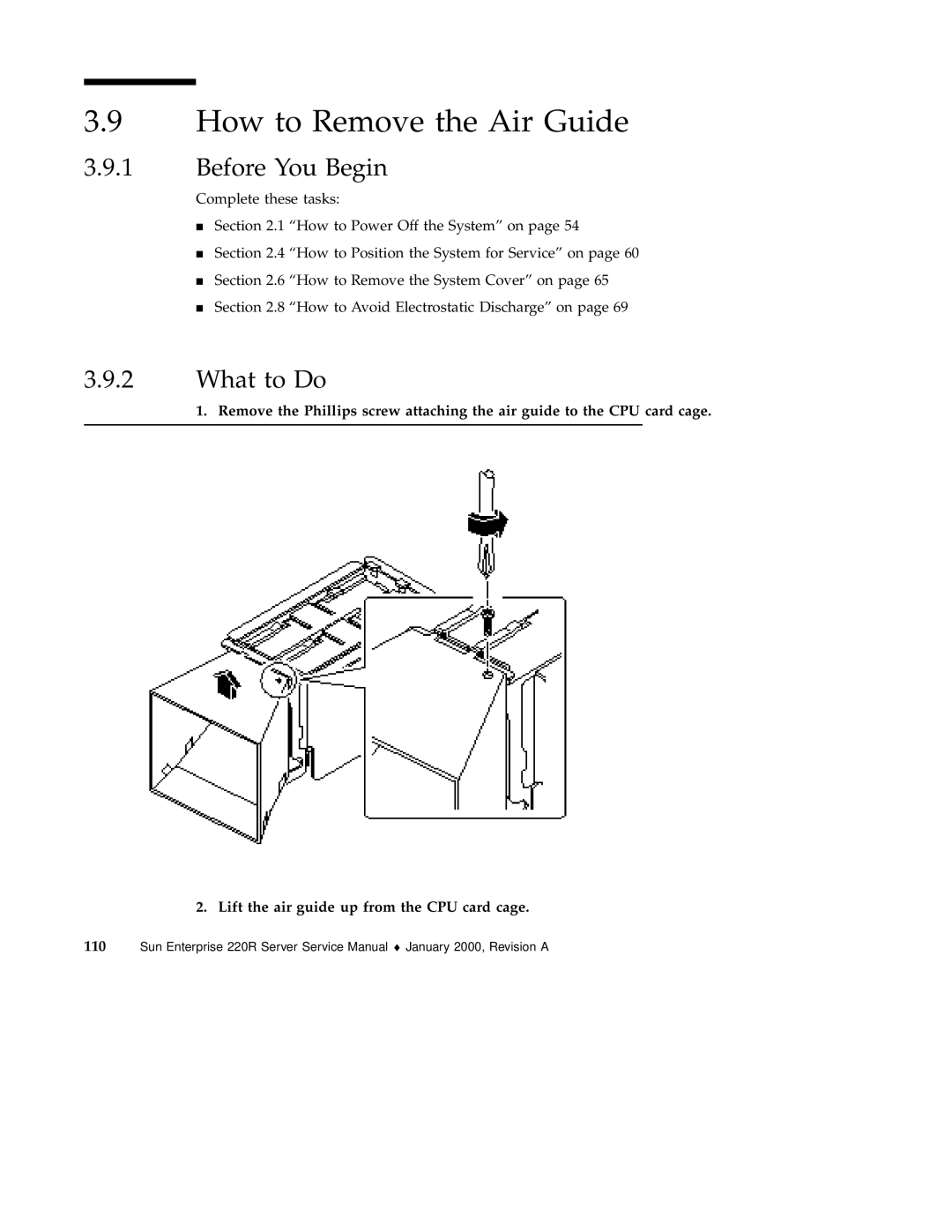 Sun Microsystems 220R service manual How to Remove the Air Guide 