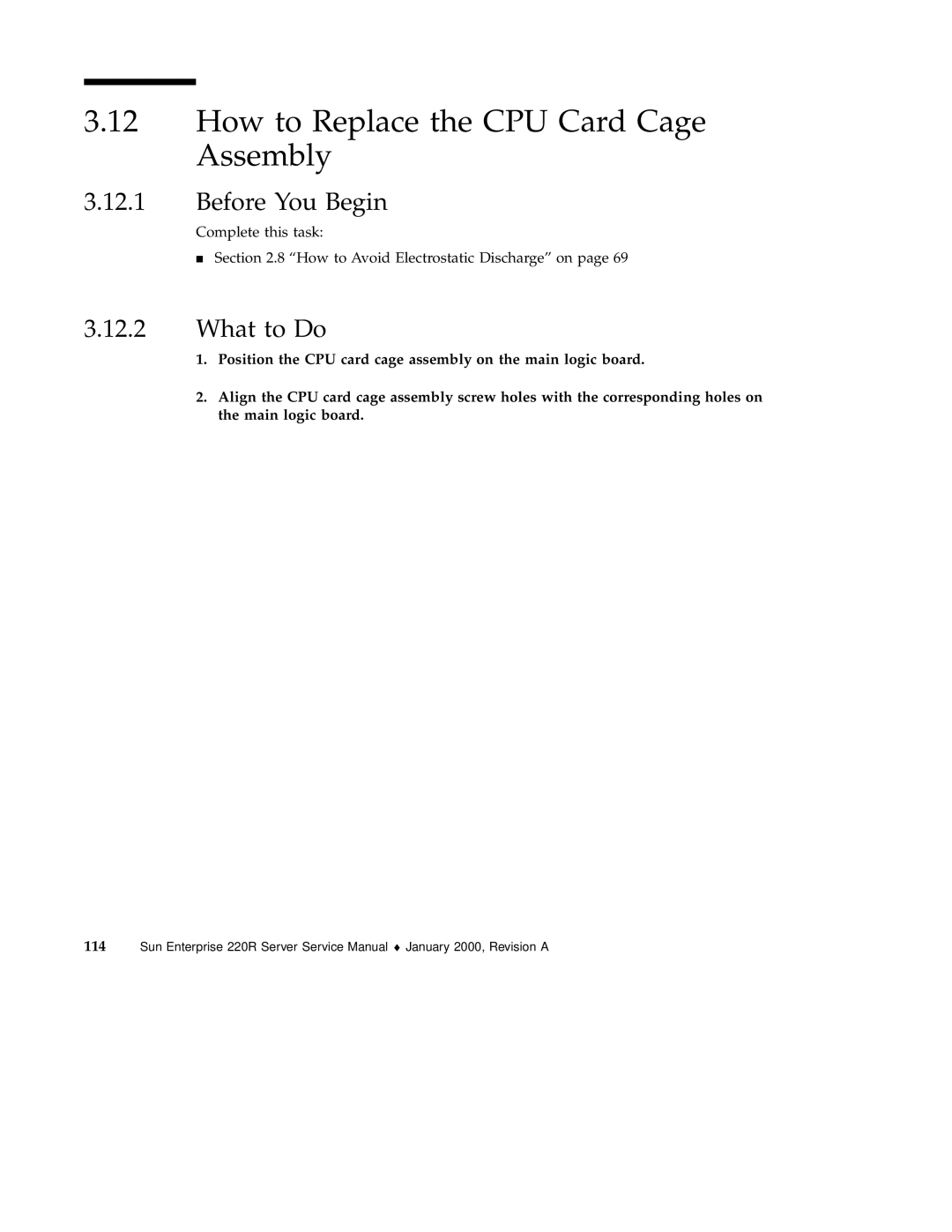 Sun Microsystems 220R service manual How to Replace the CPU Card Cage Assembly 