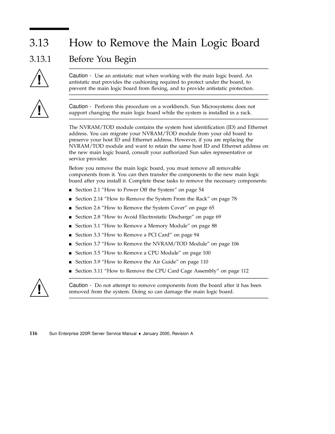 Sun Microsystems 220R service manual How to Remove the Main Logic Board 