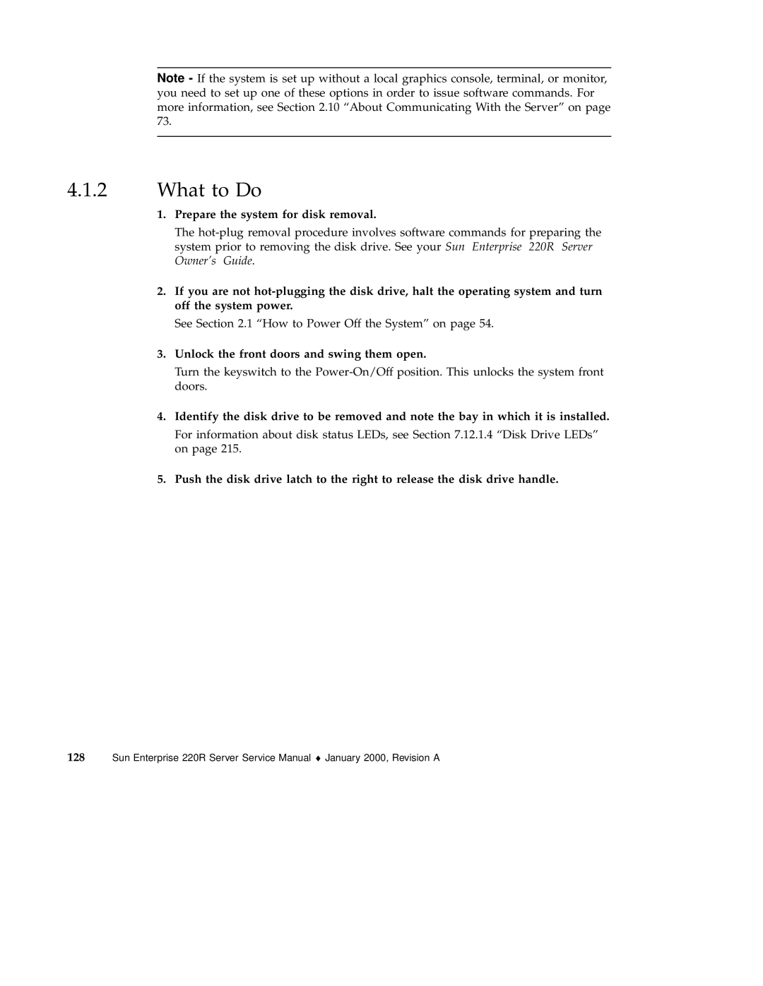 Sun Microsystems 220R service manual Prepare the system for disk removal, Unlock the front doors and swing them open 