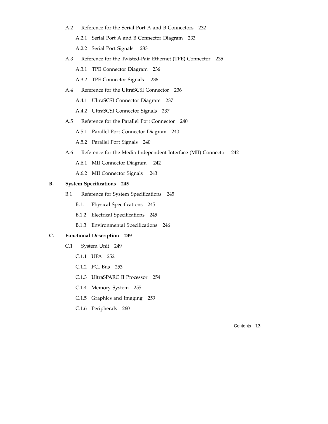 Sun Microsystems 220R service manual System Speciﬁcations, Functional Description 249 C.1 System Unit 